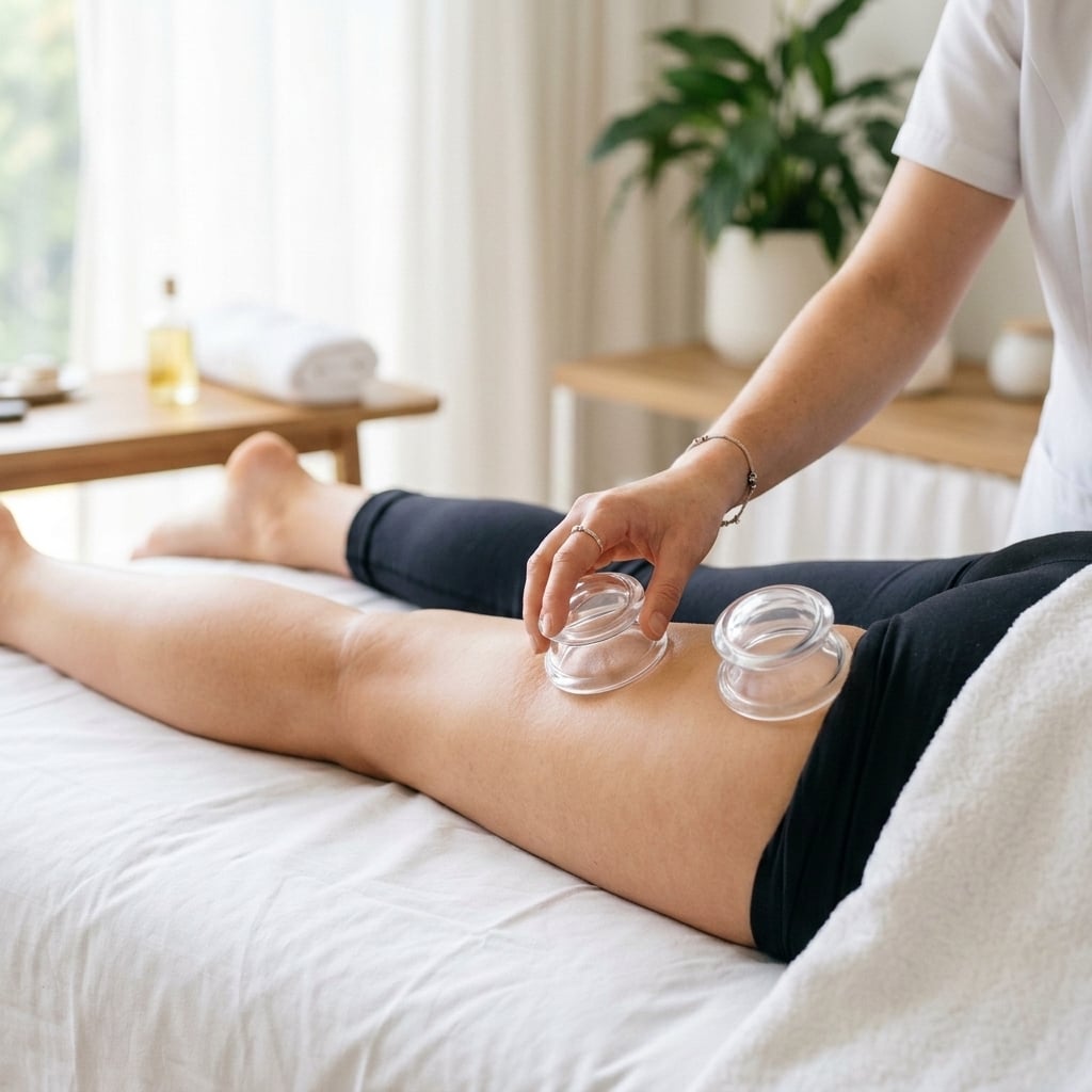 Using medical grade silicone cupping for body sculpting and cellulite reduction on the upper thighs.