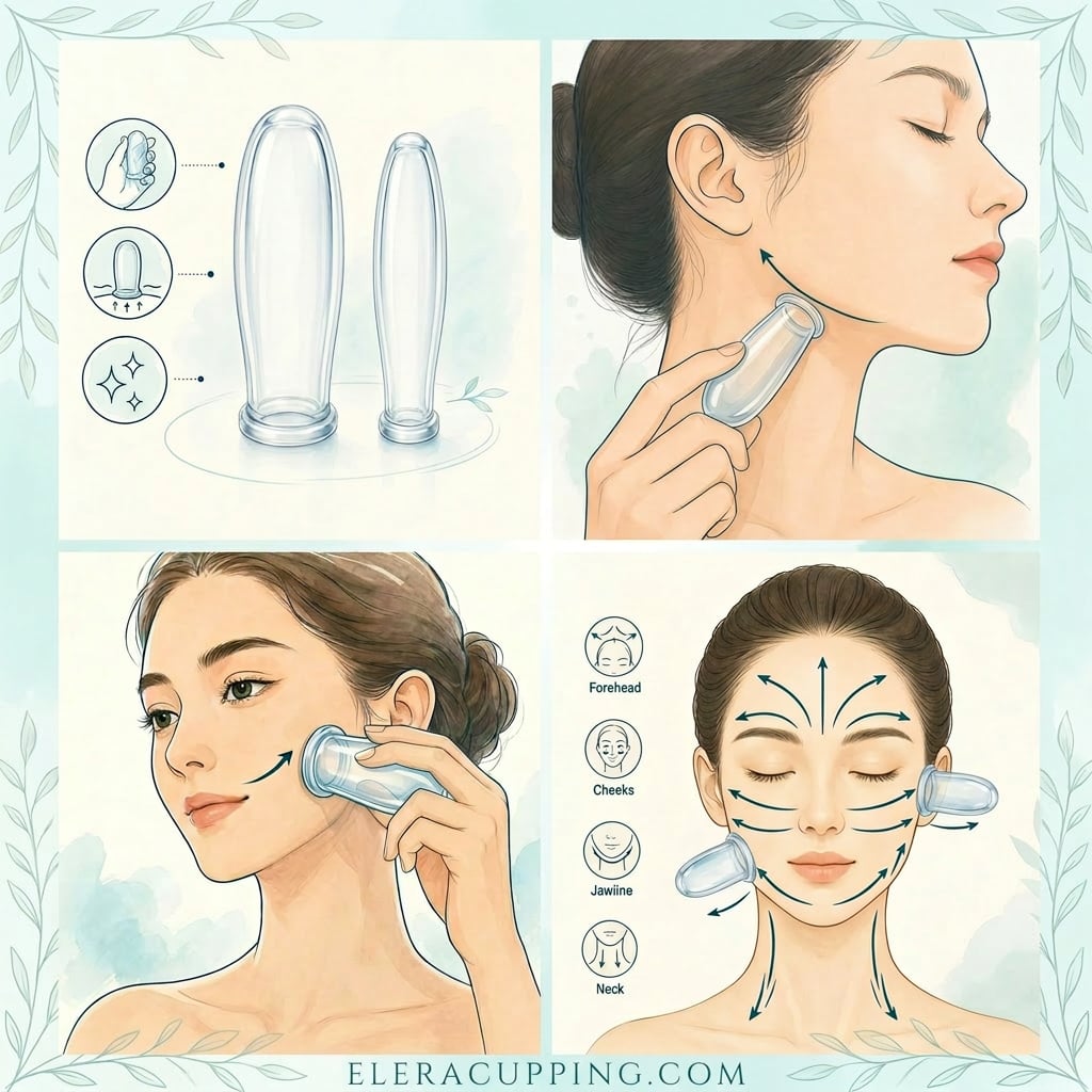 Slim transparent liquid silicone facial cups used for gentle jawline, cheek, and facial pathway gliding massage.